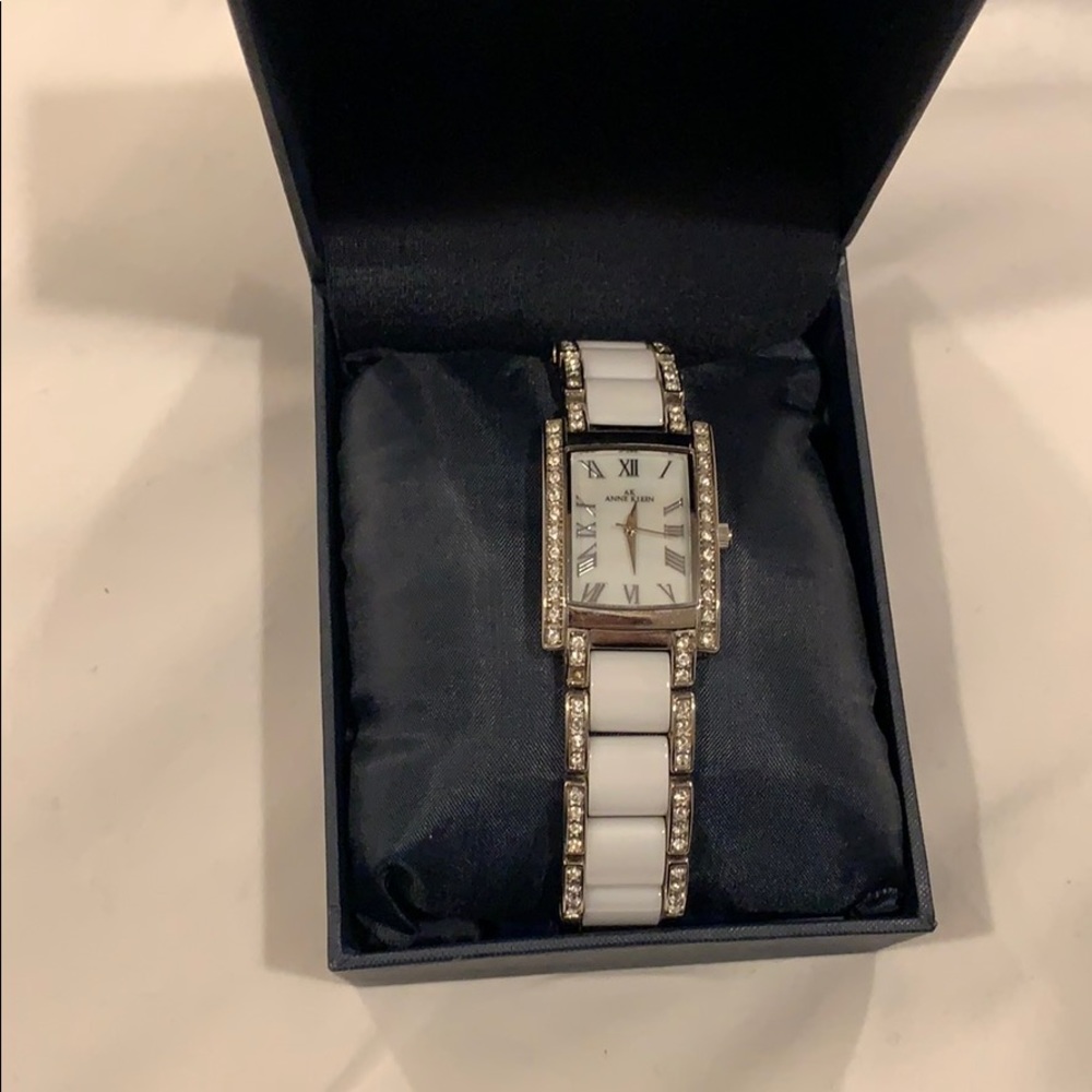 Anne Klein watch white and silver with crystals